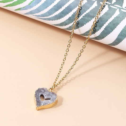 Geode Heart Crystal Pendant Necklace Natural Crystal Stone Necklace