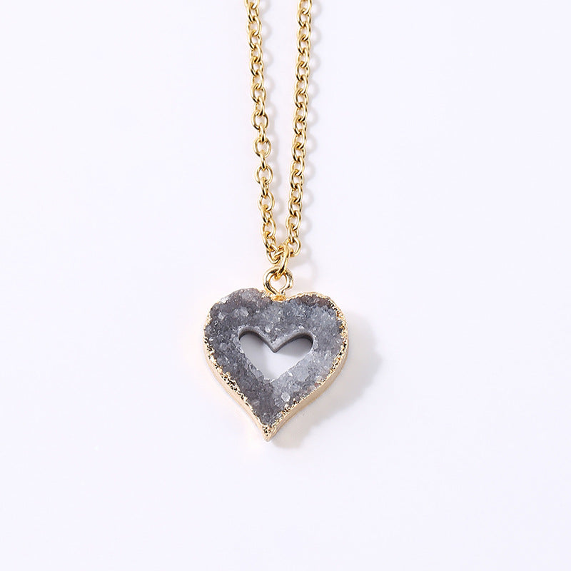 Geode Heart Crystal Pendant Necklace Natural Crystal Stone Necklace