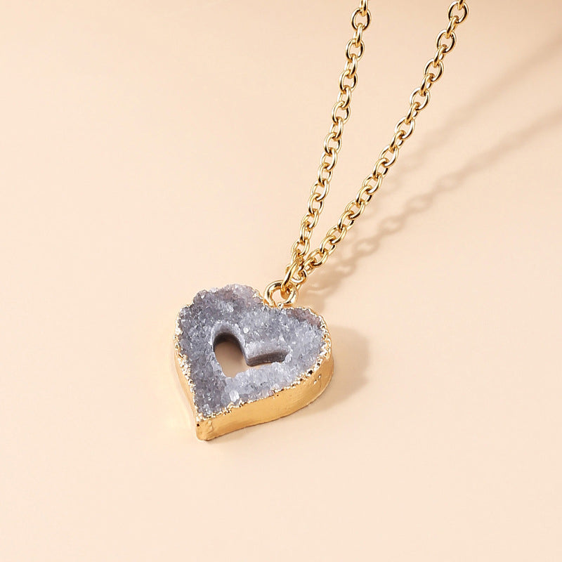 Geode Heart Crystal Pendant Necklace Natural Crystal Stone Necklace