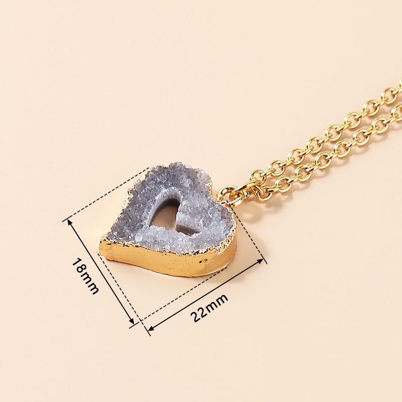 Geode Heart Crystal Pendant Necklace Natural Crystal Stone Necklace