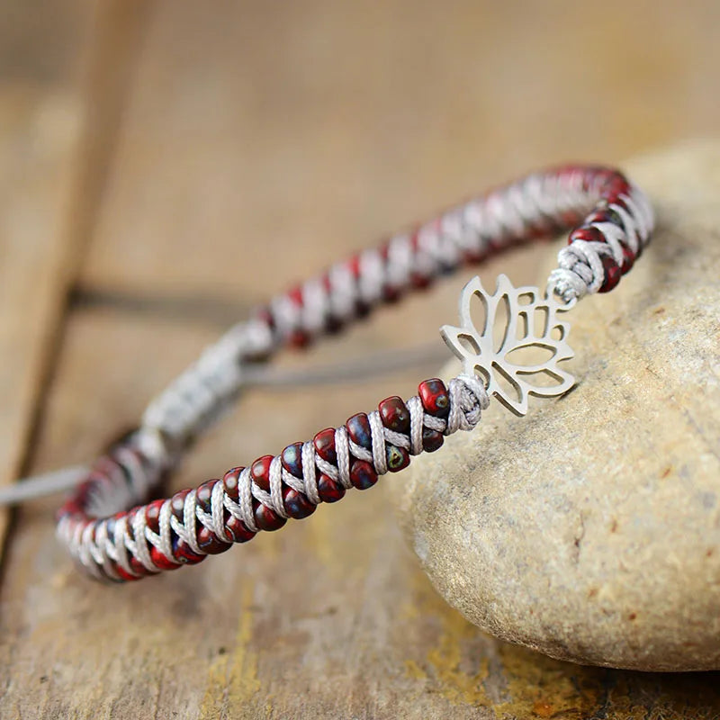 Exquisite Lotus Charm Wrap Bracelets String Braided Macrame Bracelet