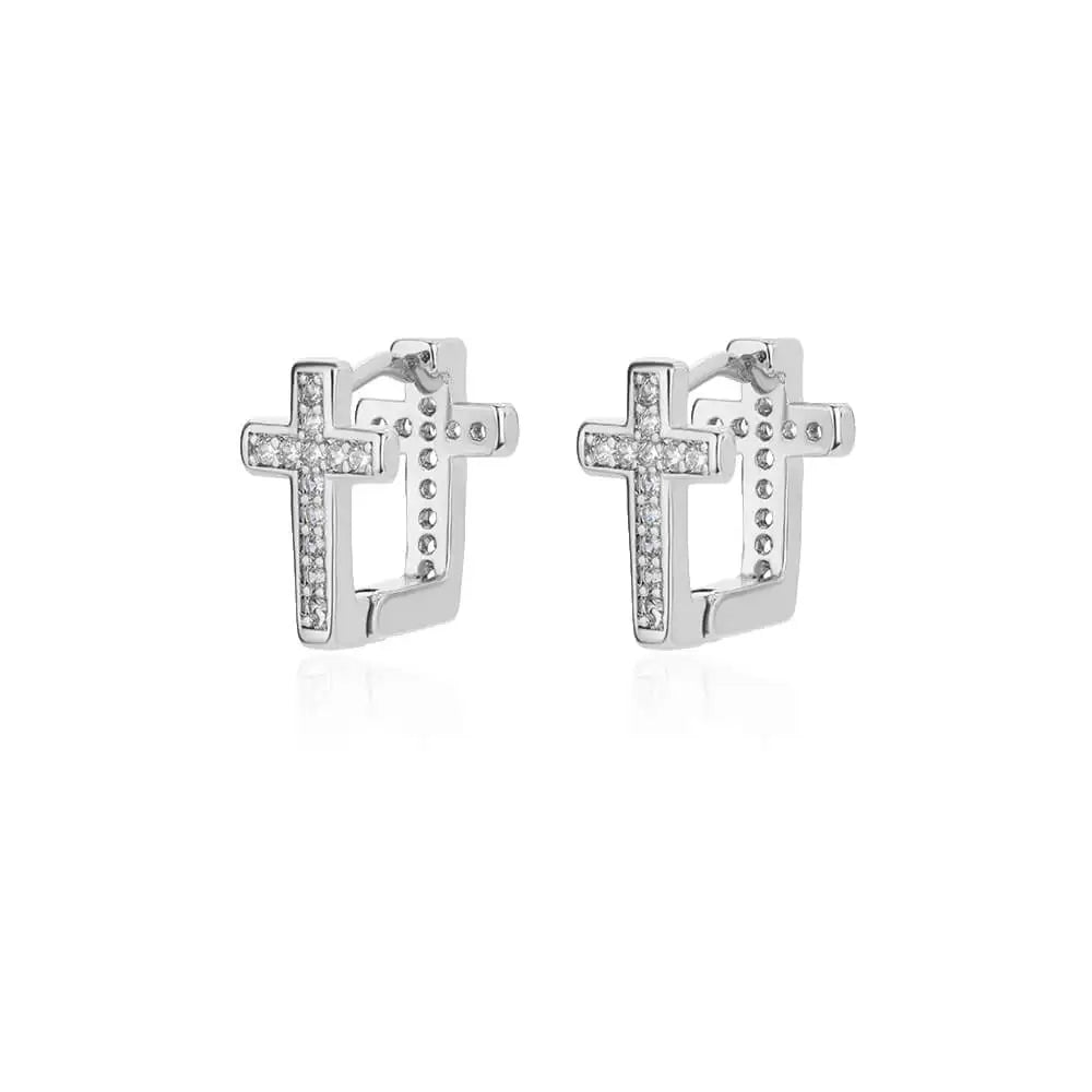 Zircon Cross Dangle Earrings for Women Girls Stainless Steel Cross Earring 2024 Trending Couple Wedding Aesthetic Jewelry Aretes