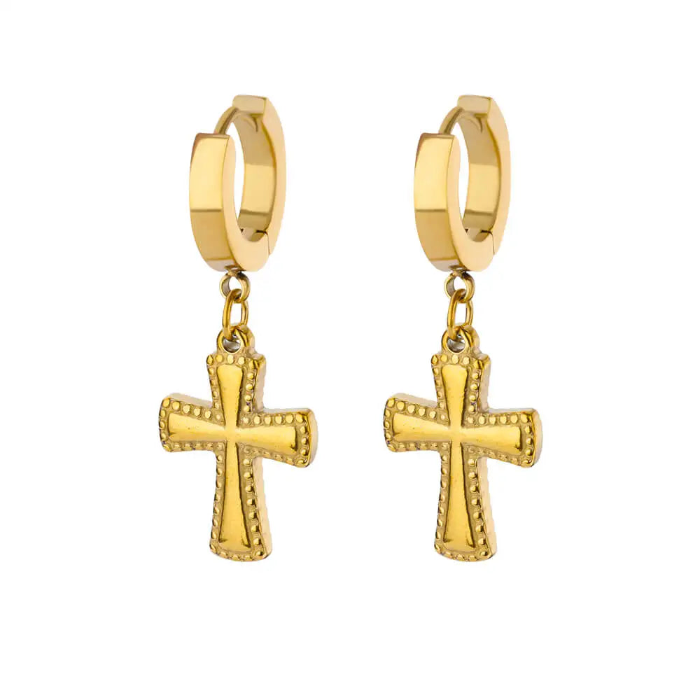 Zircon Cross Dangle Earrings for Women Girls Stainless Steel Cross Earring 2024 Trending Couple Wedding Aesthetic Jewelry Aretes