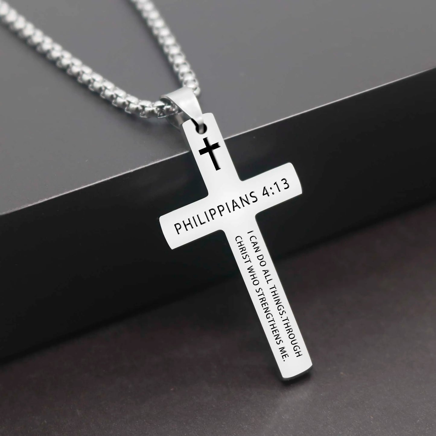 1PC 304L Stainless Steel Bible Verse Necklace for Men